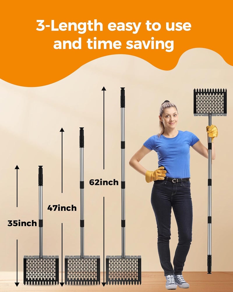 Besly Chicken Poop Scooper & Rake 2-in-1, Adjustable Chicken Coop Pooper Shovel (35 to 62"), Sifting Litter Shovel Scoop for Chicken Coop/Goat Stall/Stable Cleaning Tool - Image 2